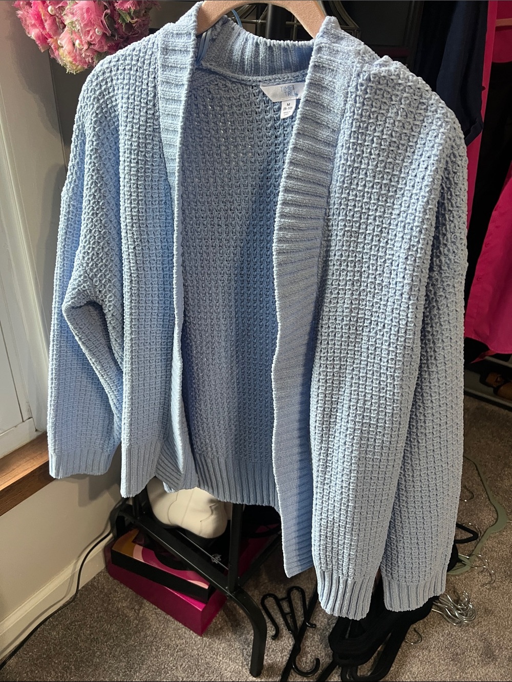 Time and Tru Light Blue Open-Front Knit Cardigan